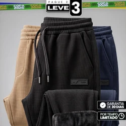 [Pague 2, Leve 3!] Calça Jogger Nordic Masculina em Algodão Texturizado, Poliéster e Forro Fleece de Alta Retenção Térmica com Ajuste Trançado e Ponteiras Metálicas