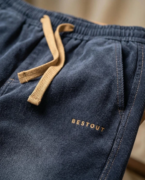 [Leve 4, Pague Só 2!] Calça Bestout Masculina em Veludo Cotelê e Algodão de Ajuste Ergonômico com Cordão de Tração Contrastante
