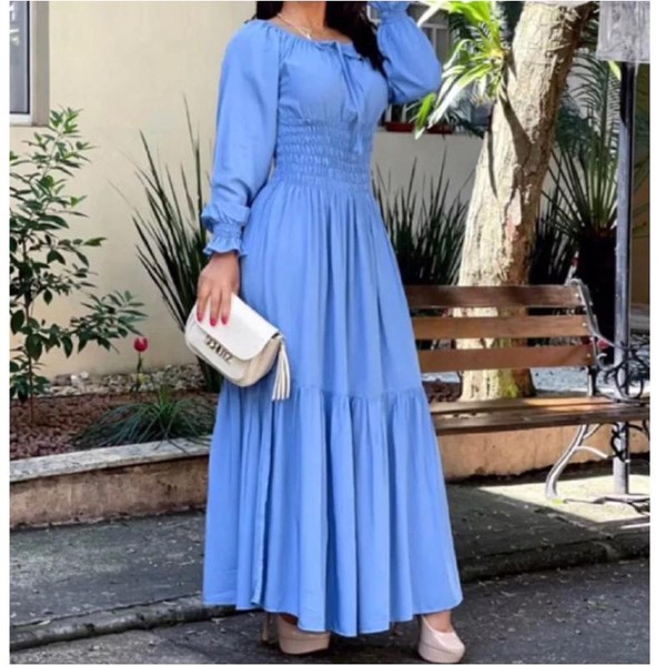 Vestido Longo Feminino Verde Menta Manga Longa Lastex Elegante Moda Evangélica