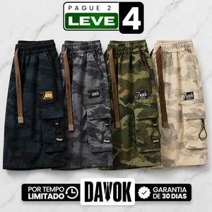 [Leve 4, Pague 2] Bermuda Zader Masculina em Algodão Twill, Poliéster e Elastano de Modelagem Ampla com Bolsos Cargo Utilitários 