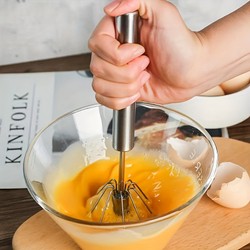 Batedor de ovos de aço inoxidável, misturador semiautomático durável para mistura de creme de ovo sem esforço, agitação e batida para cozimento de cozinha