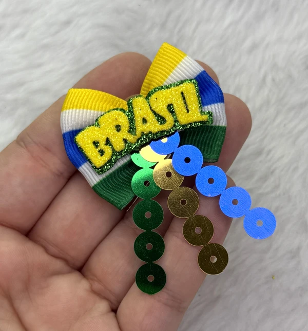 Laço Lantejoula Brasil  - Copa  - 8 unid