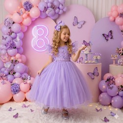 Vestido Luxo Bordado com Borboletas - Lavanda
