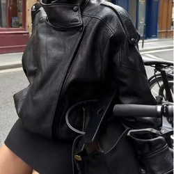 Jaqueta Feminina Oversized Couro Eco Gola Alta Estilo Europeia Vintage Premium Vynara