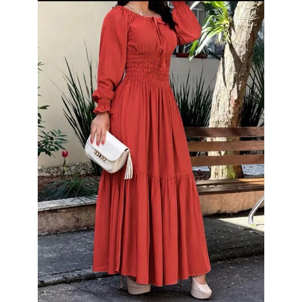 Vestido Longo Feminino Verde Menta Manga Longa Lastex Elegante Moda Evangélica
