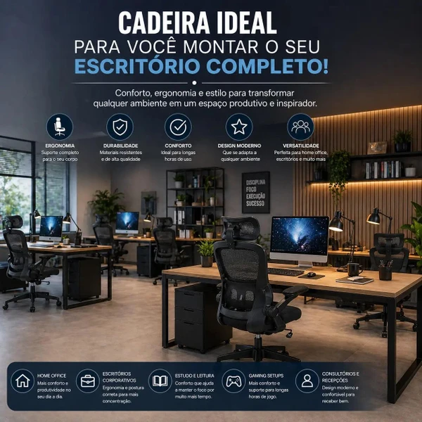 Cadeira de Escritório Presidente Ergonômica com Apoio Lombar Regulável — Home Office