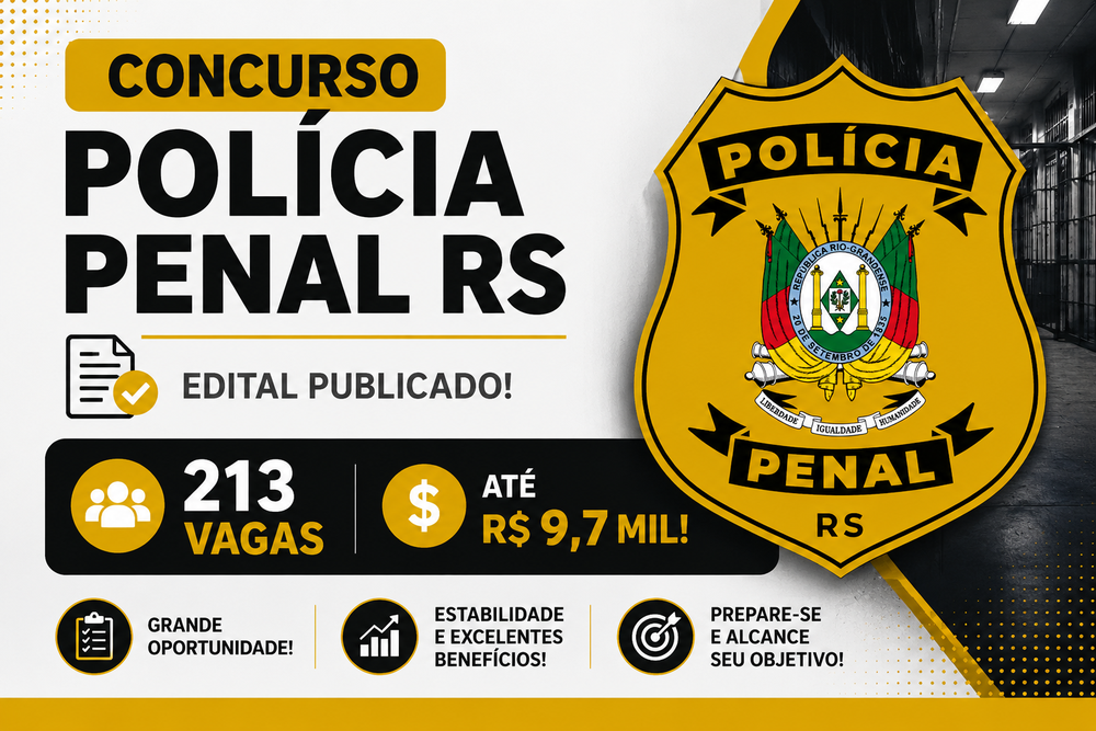 Concurso Polícia Penal RS: edital com 213 vagas e até R$ 9,7 mil!