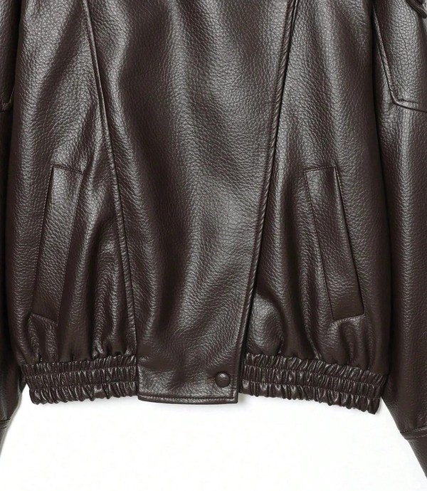 Jaqueta Feminina Oversized Couro Eco Gola Alta Estilo Europeia Vintage Premium Vynara
