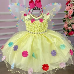 Vestido Fantasia Luxo - Jardim Encantado Amarelo - Acompanha Asa