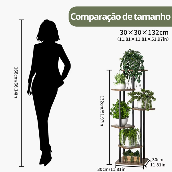 Suporte para Plantas em Madeira e Metal – 4, 5 ou 6 Níveis Moderno e Decorativo