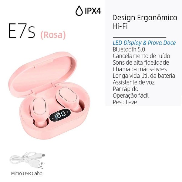 E7S TWS HiFi Fone De Ouvido Bluetooth 5.0 Sem Fio Com Cancelamento De Ruído Display LED A6s E6s
