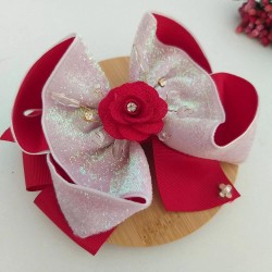 Laço de Cabelo Vermelho - Luxo com pontos de Cristais