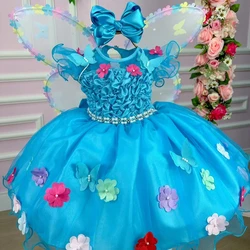 Vestido Fantasia Luxo - Jardim Encantado Azul Tiffany - Acompanha Asa