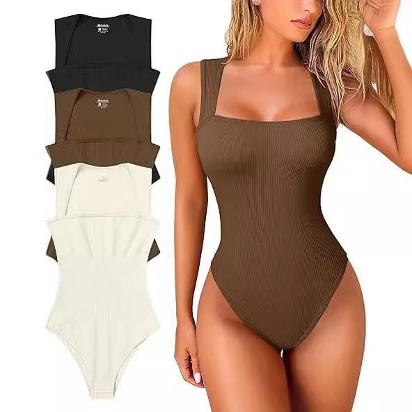 Body Feminino Modelador Canelado Sem Costura com Decote Quadrado