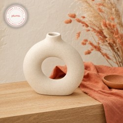 Vaso de Cerâmica Mikonos Redondo Branco 21cm