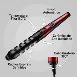 Modelador de Cachos Spiral Infinity, Vermelho/Preto, Bivolt - EM-05