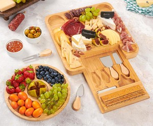 Kit de Tábuas de Queijos e Frios em Bambu Petisqueira | 33x33cm