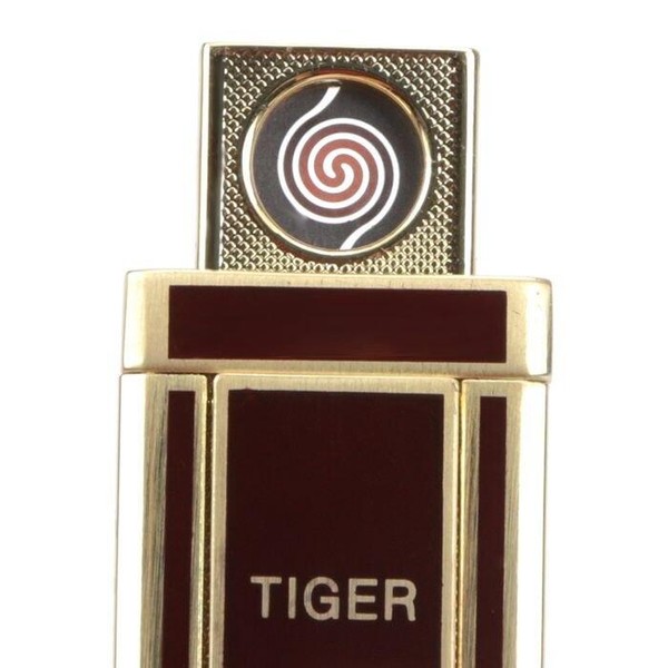 Isqueiro Eletrônico Tiger Slide Slim - Marrom/Dourado