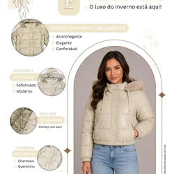 Jaqueta Puffer Feminina De Couro Forrada com Pelinho