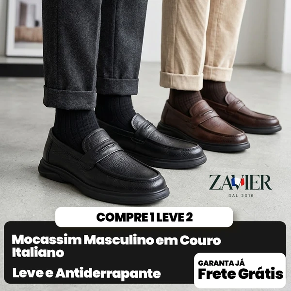 [COMPRE 1 E LEVE 2] Mocassim Masculino em Couro Italiano – Leve e Antiderrapante