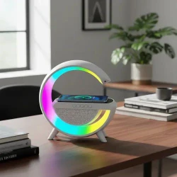 Luminária Inteligente G Speaker 5 em 1 Bluetooth Carregador Sem Fio e Relógio