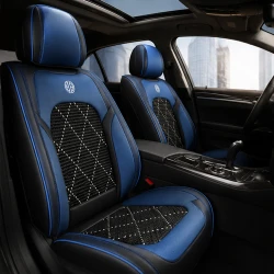Kit Completo de Capas para Banco de Carro Evurion em Couro Legítimo Universal 5 Lugares Com Airbag + Tapetes e Capa de Volante