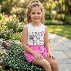 F9502 CONJUNTO REGATA E SHORTS COM CINTO LETS GO PLAY MOMI