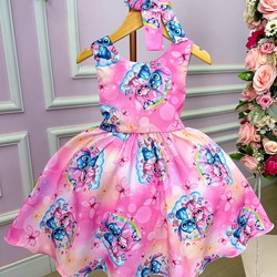 Vestido Temático - Stitch e Angel - Rosa Color 