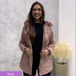 [Pague 1 Leve 2] Parka Feminina Premium Forrada com Ajuste na Cintura e Capuz Removível