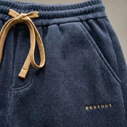 [Leve 4, Pague Só 2!] Calça Bestout Masculina em Veludo Cotelê e Algodão de Ajuste Ergonômico com Cordão de Tração Contrastante