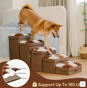 Escada para cães artesanal removível com estampa xadrez e espaço para armazenamento - Degraus dobráveis