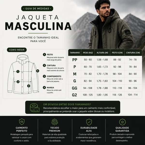 [LEVE 2 PAGUE 1] Jaqueta Masculina Valkor com Forro Térmico +3BRINDES: Relógio, Cinto e Carteira