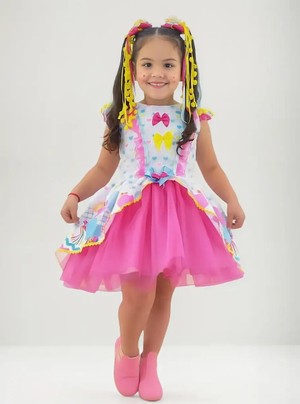 Vestido Infantil Festa Junina São Joao Quadrilha Tule Rosa