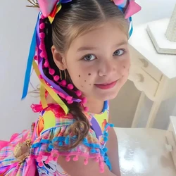 Vestido Stitch e Lilo Festa Junina Xadrez Rosa Quadrilha