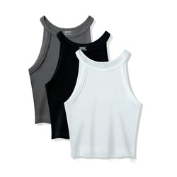 3 Peças Cropped Regata de gola alta sexy，Top curto justo sem mangas，Regata de tricô casual 