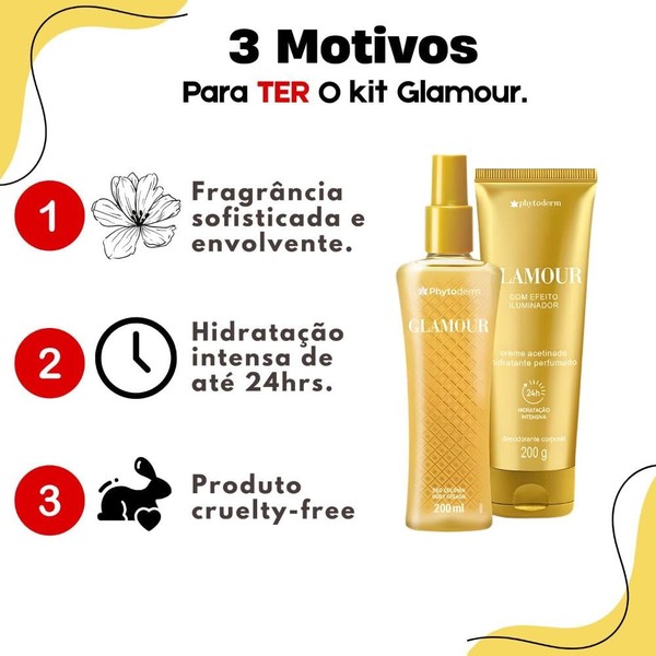 Kit Deo Colônia Body Splash 200 ml Creme Acetinado 200 gr Phytoderm Glamour