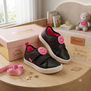 TENIS INFANTIL FEMININO PAMPILI LUNA EMOJI PRETO/PINK 435236
