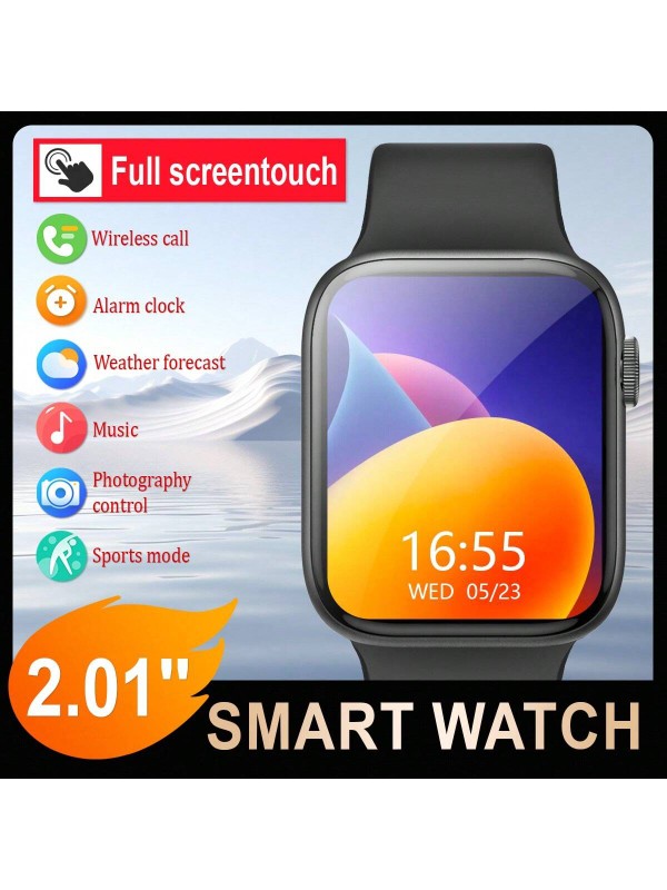 Relógio Inteligente de Silicone Unissex, com Suporte para Chamadas de Telefone, Podômetro, Contagem de Calorias, Alarme, Lembretes de Chamada/Mensagem, Tela Sensível ao Toque Full 2,01, Compatível com Android e iOS, Presente d