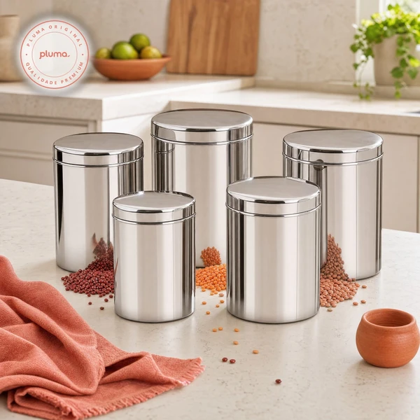 Conjunto de Potes para Mantimentos com Tampa Brinox Suprema 5 Peças Aço Inox