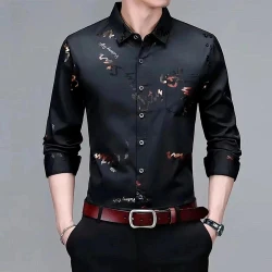 Camisa Masculina Cavallieri em Seda Gelo e Poliéster Manga Longa