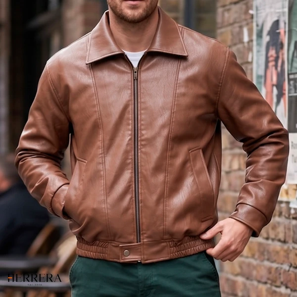[COMPRE 1 E LEVE 2] Jaqueta Masculina em Couro Legítimo com Forro Aveludado e Ajuste nos Punhos