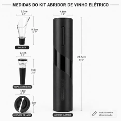 Kit Abridor de Vinho Elétrico Recarregável USB 4 Peças