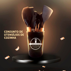 Kit Utensílios Cozinha 12 Peças Silicone Antiaderente PRETO