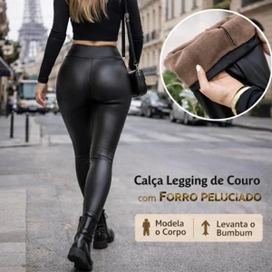 Legging Modeladora de Couro com Forro Peluciado - Promoção