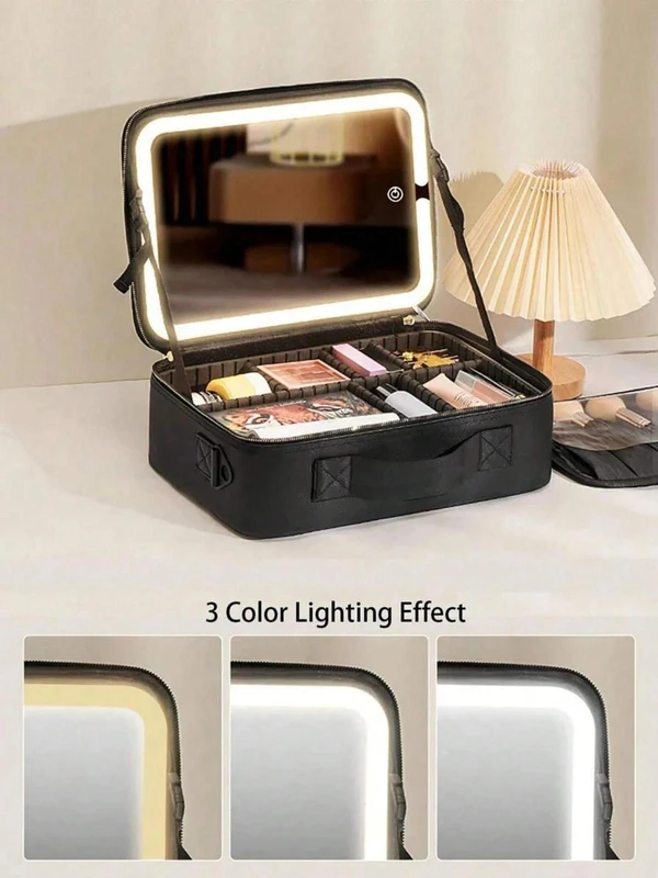 Necessaire Perfeita Para Viagem Com Espelho e Iluminação