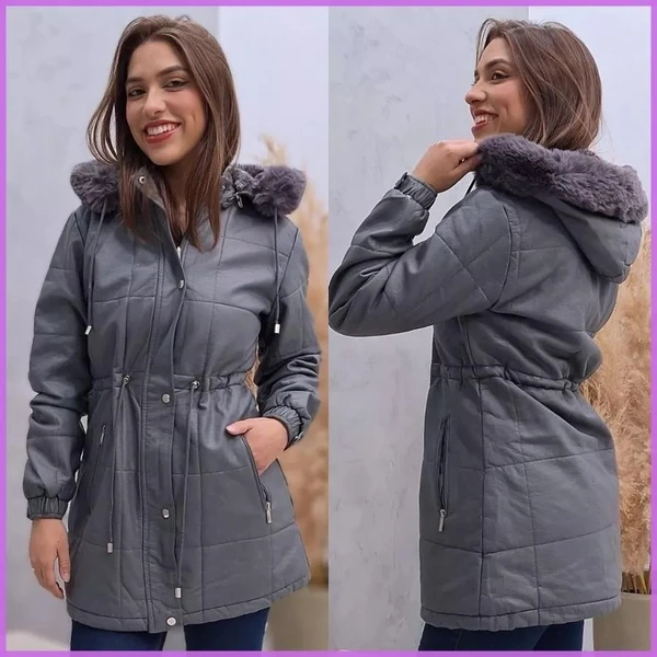 [Pague 1 Leve 2] Parka Feminina Premium Forrada com Ajuste na Cintura e Capuz Removível