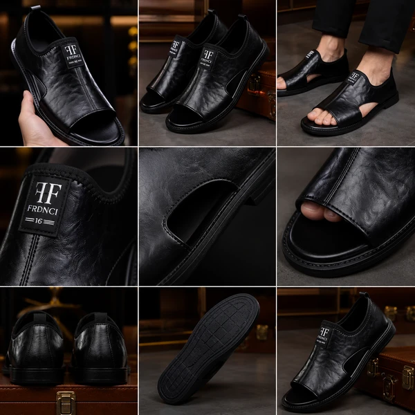 [COMPRE 1 E LEVE 2] Sandália Masculina em Couro – Elegante, Macia e e Respirável