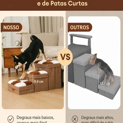 Escada para cães artesanal removível com estampa xadrez e espaço para armazenamento - Degraus dobráveis