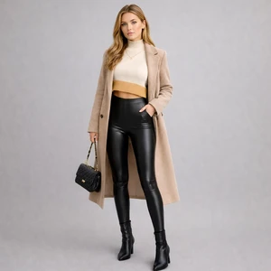 Calça Legging Couro Feminina Peluciada Cintura Alta