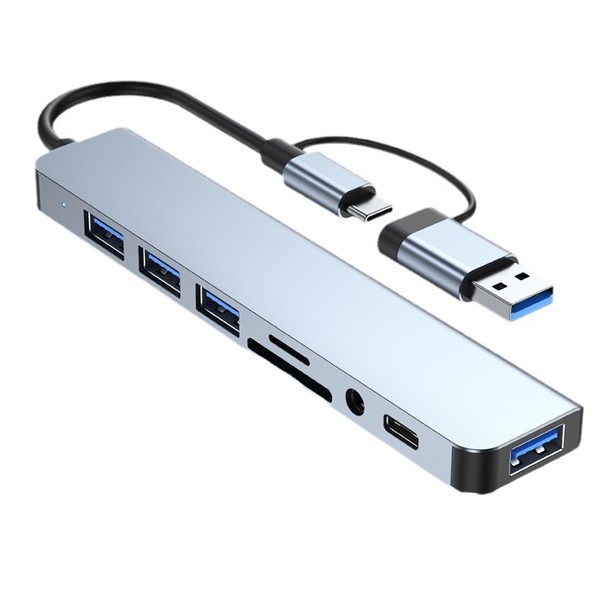 8 em 2 usb + tipo c hub docking station com adaptador de entrada de áudio de 3.5mm leitor de cartão micro sd portátil tablet conversor de disco de telefone